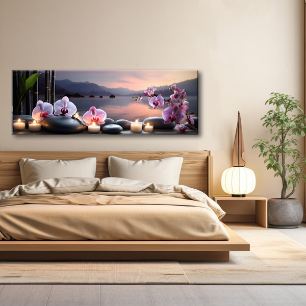 Feeby Obraz na płótnie, Orientalne kamienie i storczyki 90x30