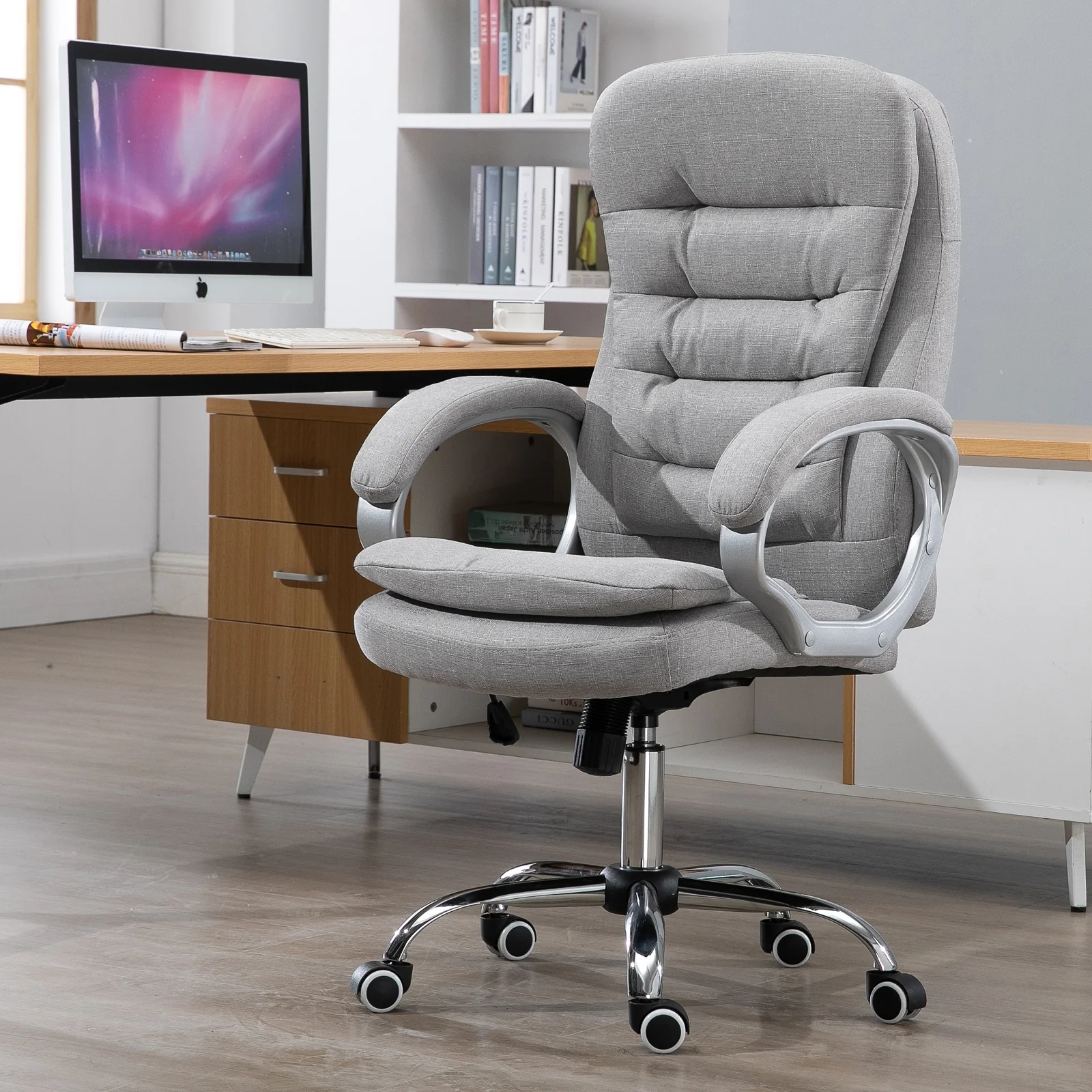 Vinsetto Adjustable Height Ergonomic High Back Home Office Chair with Armrests - Grey