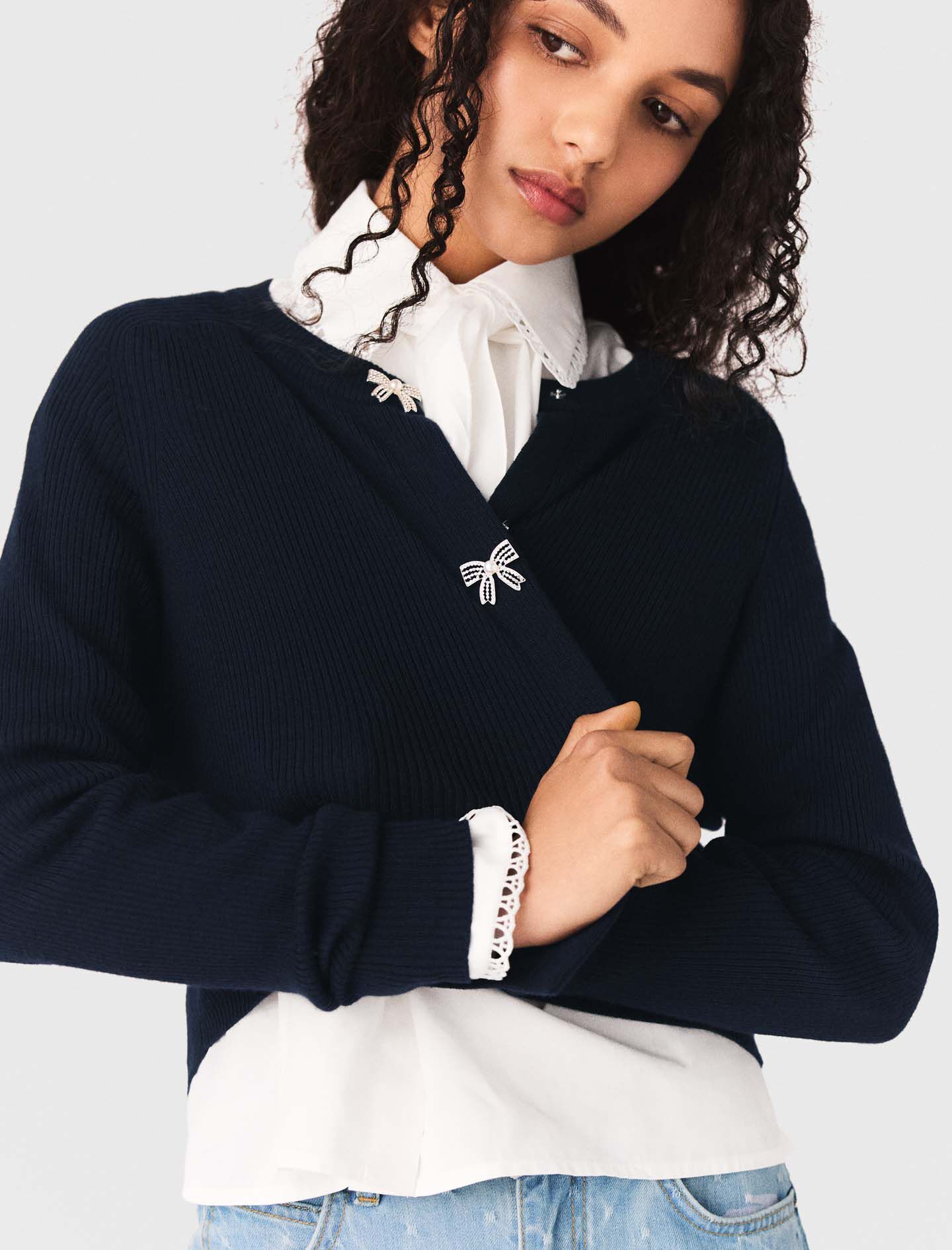 Cardigan à boutons nœud bijoux