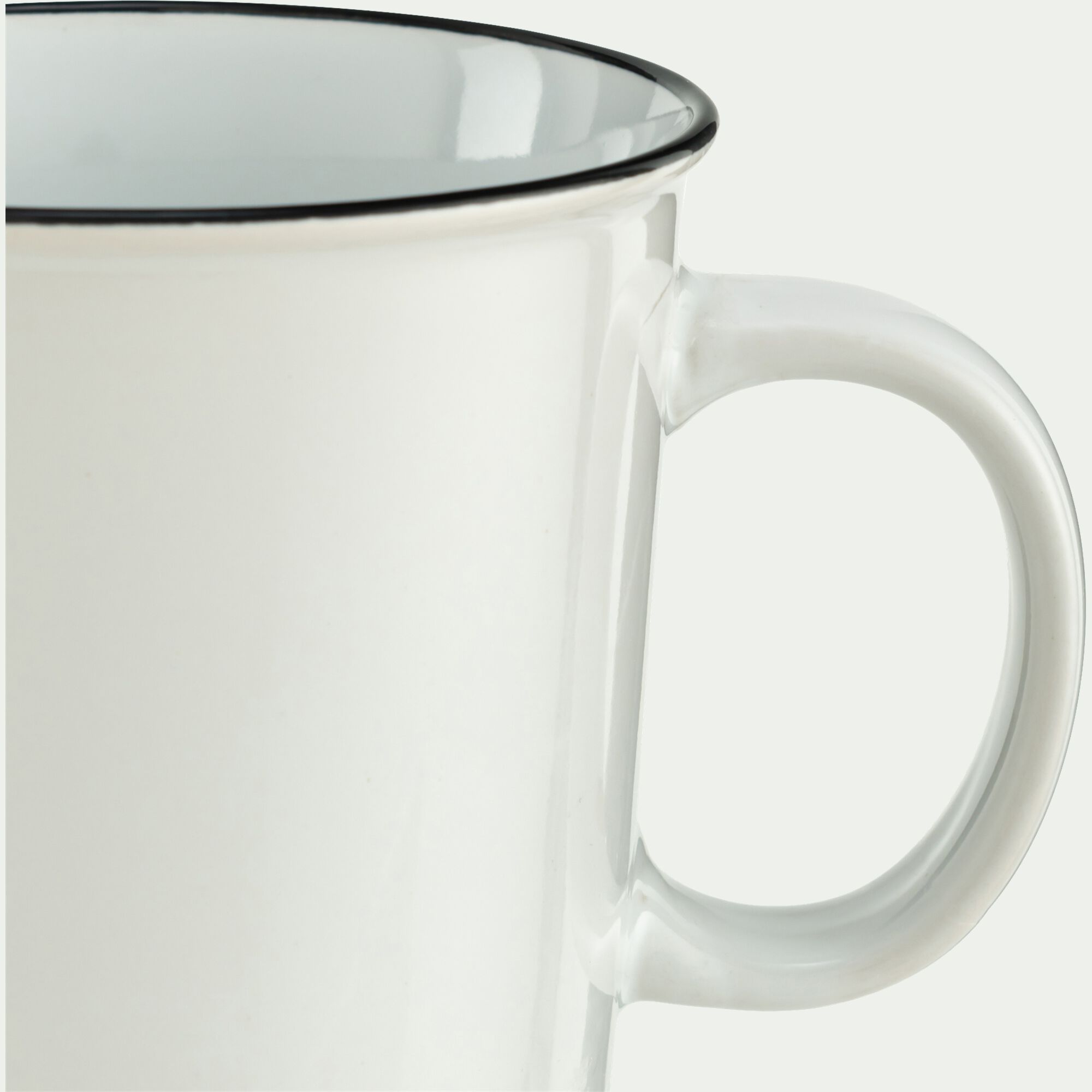 ANNE - Mug en grès avec liseré noir 68cl - blanc