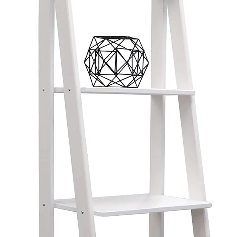 Adeptus Solid Wood 5 Shelf Ladder Bookshelf Solid White
