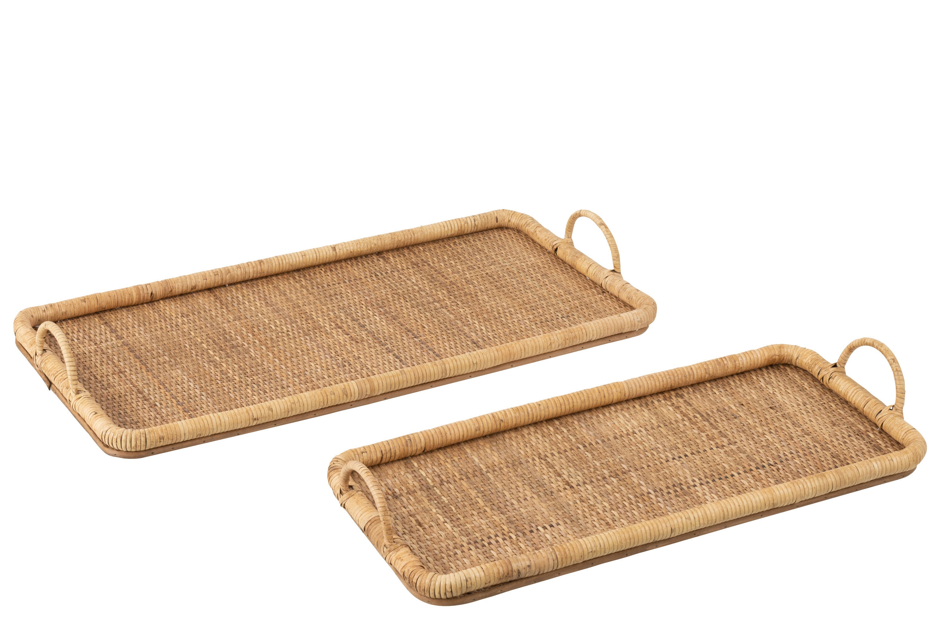 J-Line dienblad Rechthoek - rotan/metaal - naturel - 2 stuks