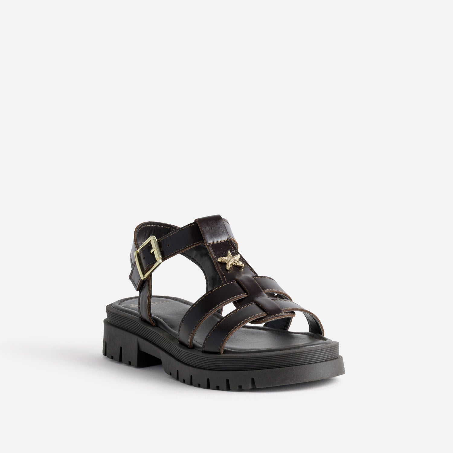 Sandale marron cuir décor étoile semelle crantée