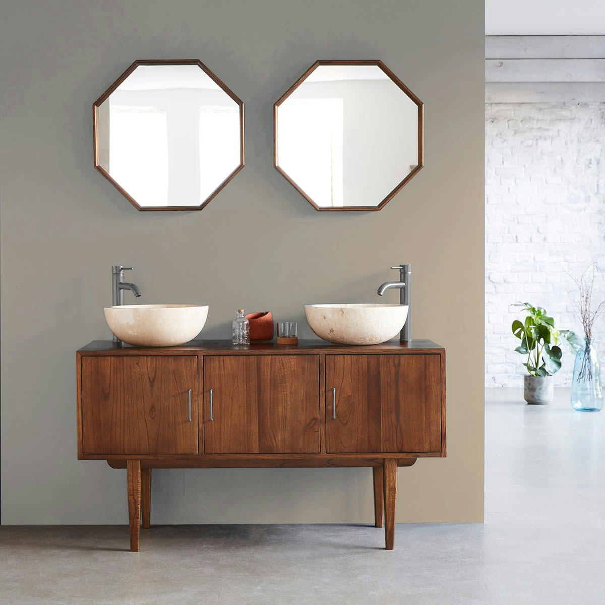 VINTAGE - Meuble sous vasque en mindi massif 135 cm