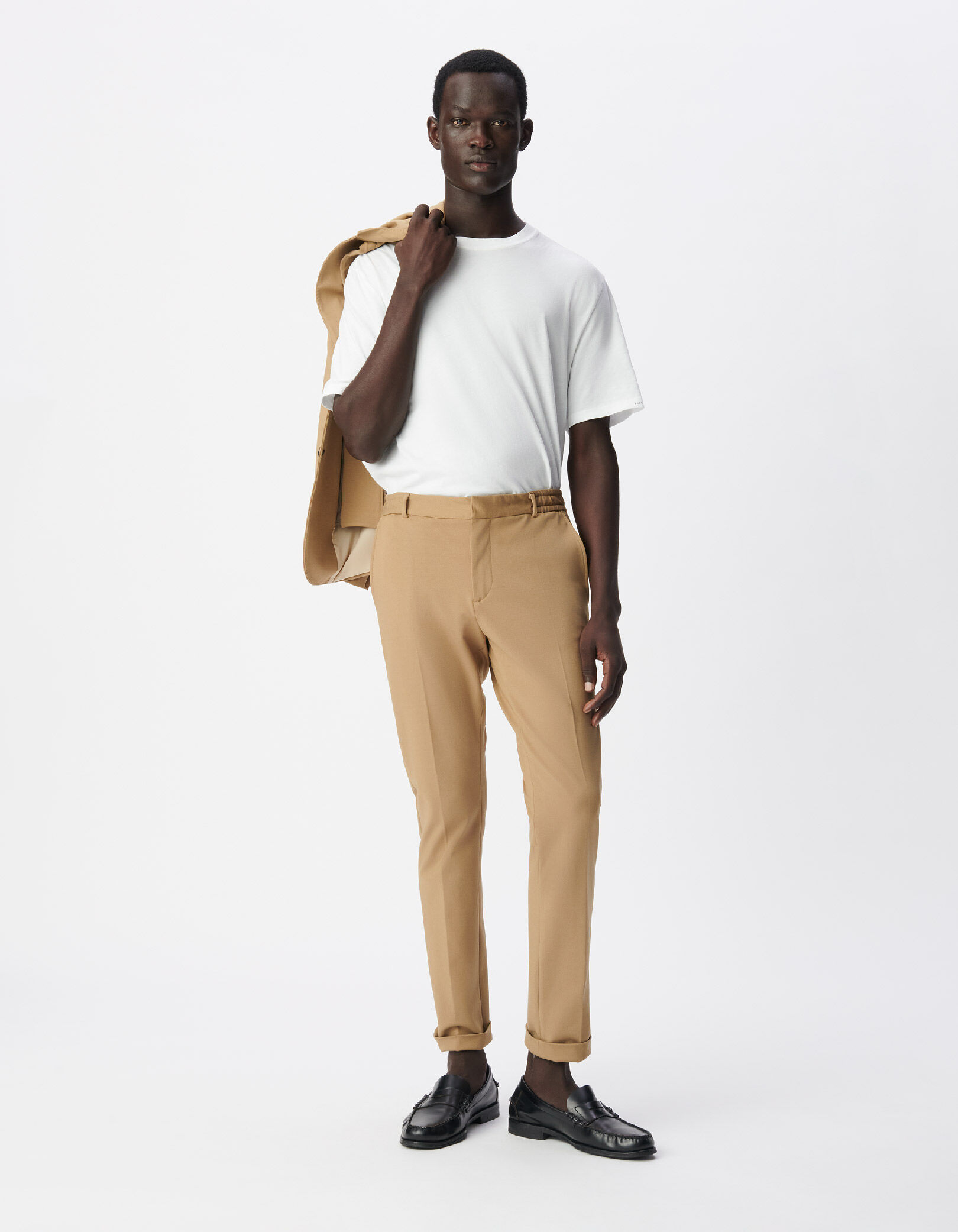 Jogpant slim beige maille taille élastiquée Homme