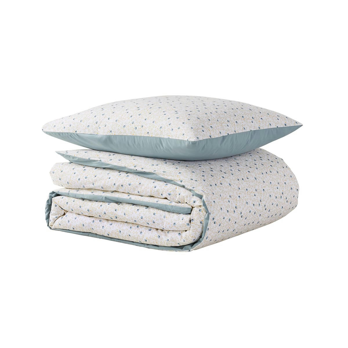 FLEURS DE LIN - Parure imprimée en percale de coton bleu clair 200x200