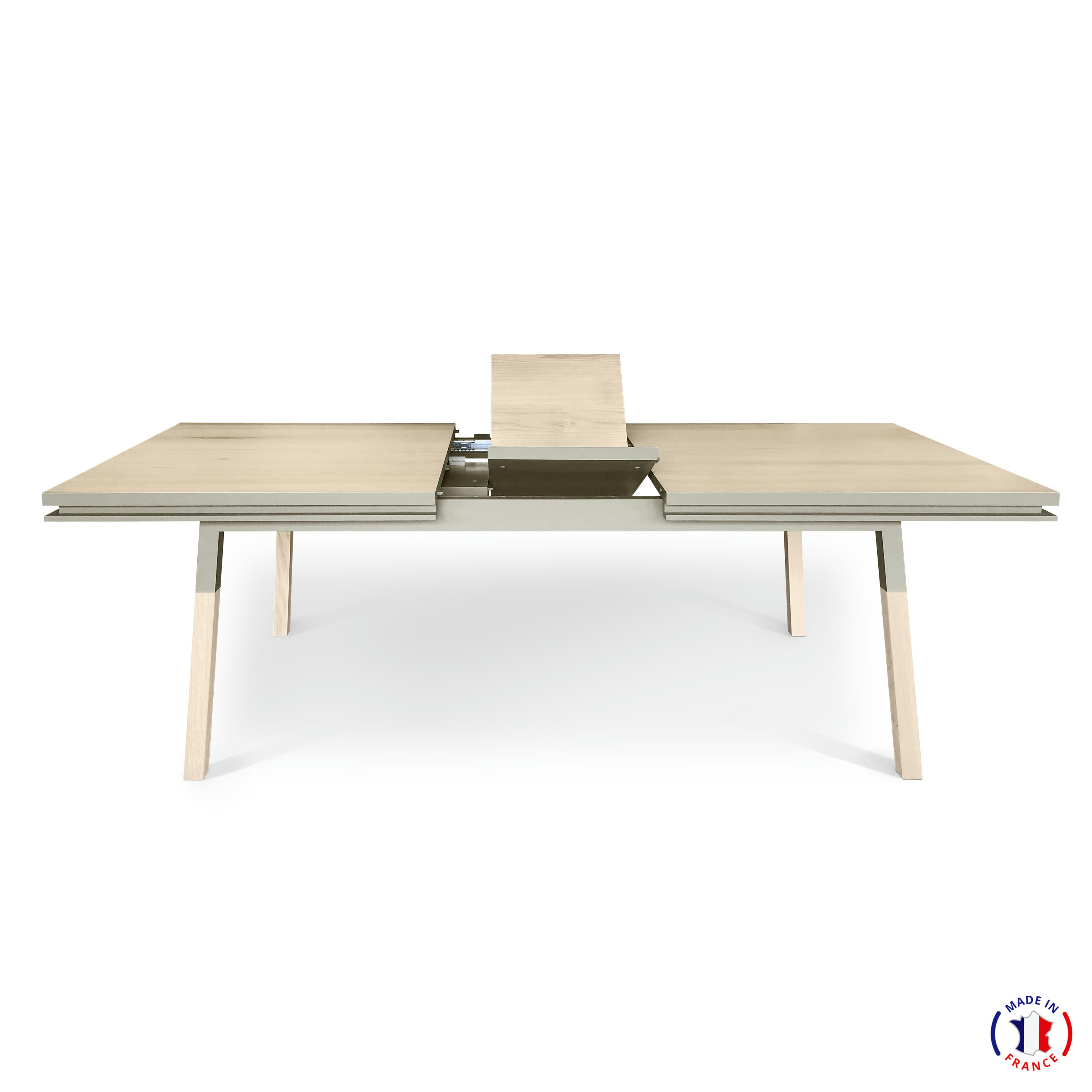EGEE - Table 180x100 cm en frêne massif, 2 rallonges gris chocolat tanis