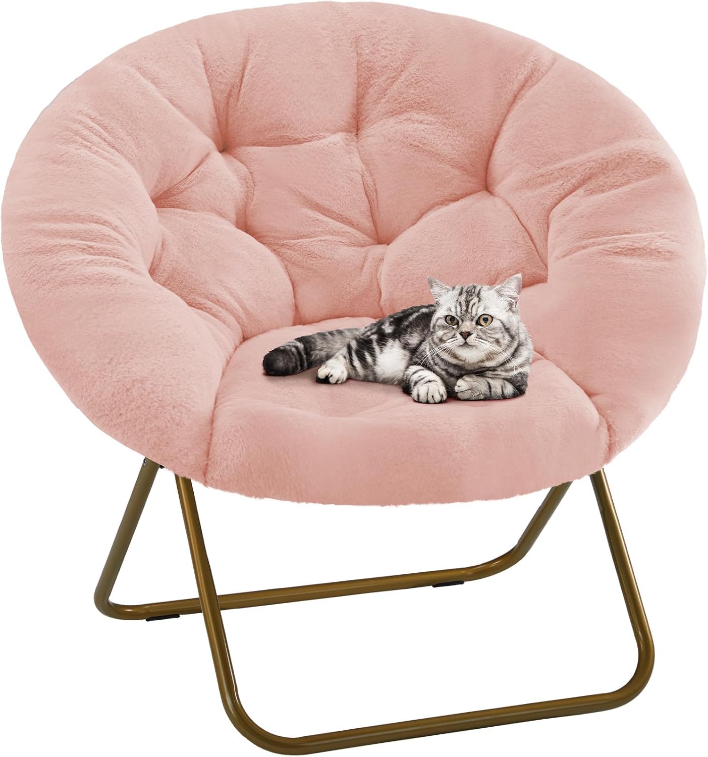 DUMOS Comfy Saucer Chair,Faux Fur Lounge Seasting XL Circle Chair for Bedroom, Dorm & Gaming, Foldable Fashion Accent Seat for Small Spaces, Folding Moon/Mushroom/Round Oversized Style,Hot Pink