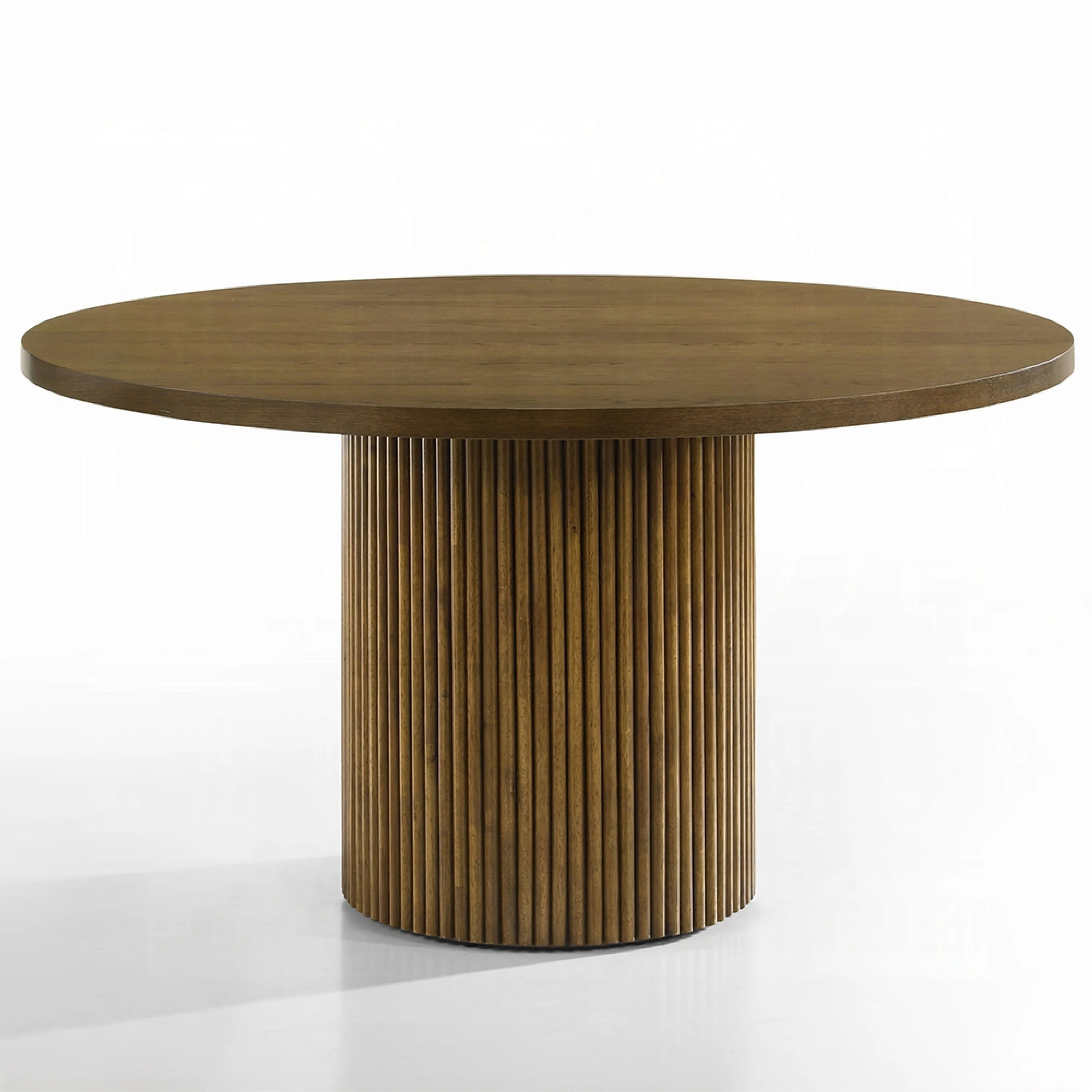 Hezra Round Dining Table, Vertical Reeded Design, Walnut Brown 53 Inch