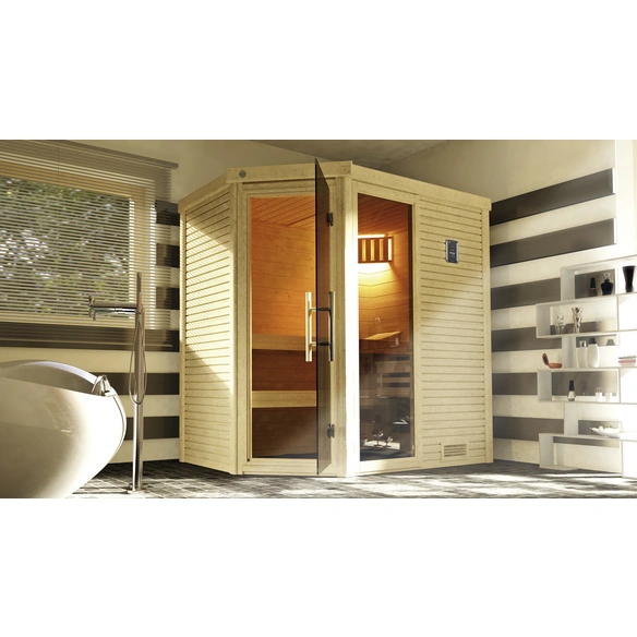 Ecksauna »Cubilis 2«, ohne Ofen, 195 x 205 x 195 cm, mit Fenster