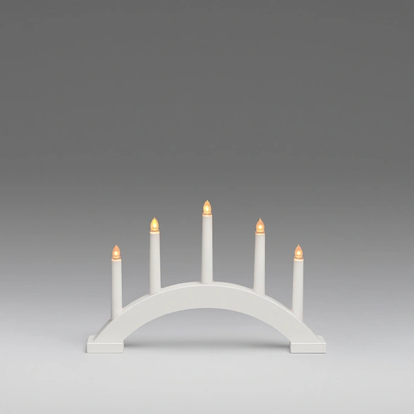 Holzleuchter, LxH: 39x23,8 cm, 5 LED, warmweiß, weiß matt