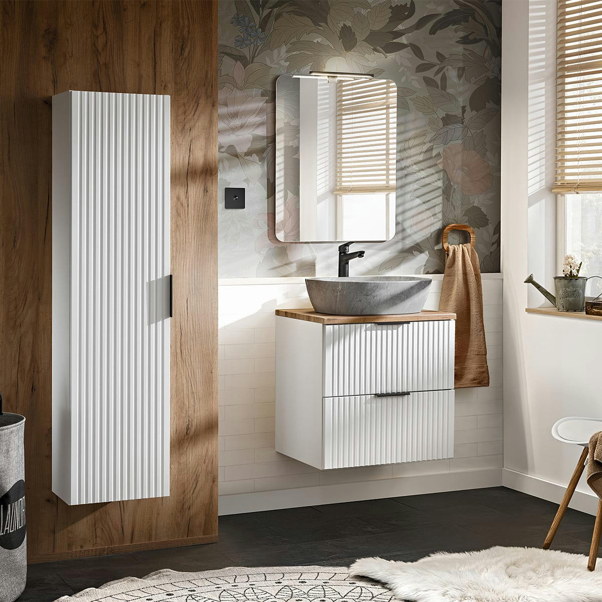 - Ensemble meuble simple vasque 60cm et colonne stratifiés blanc