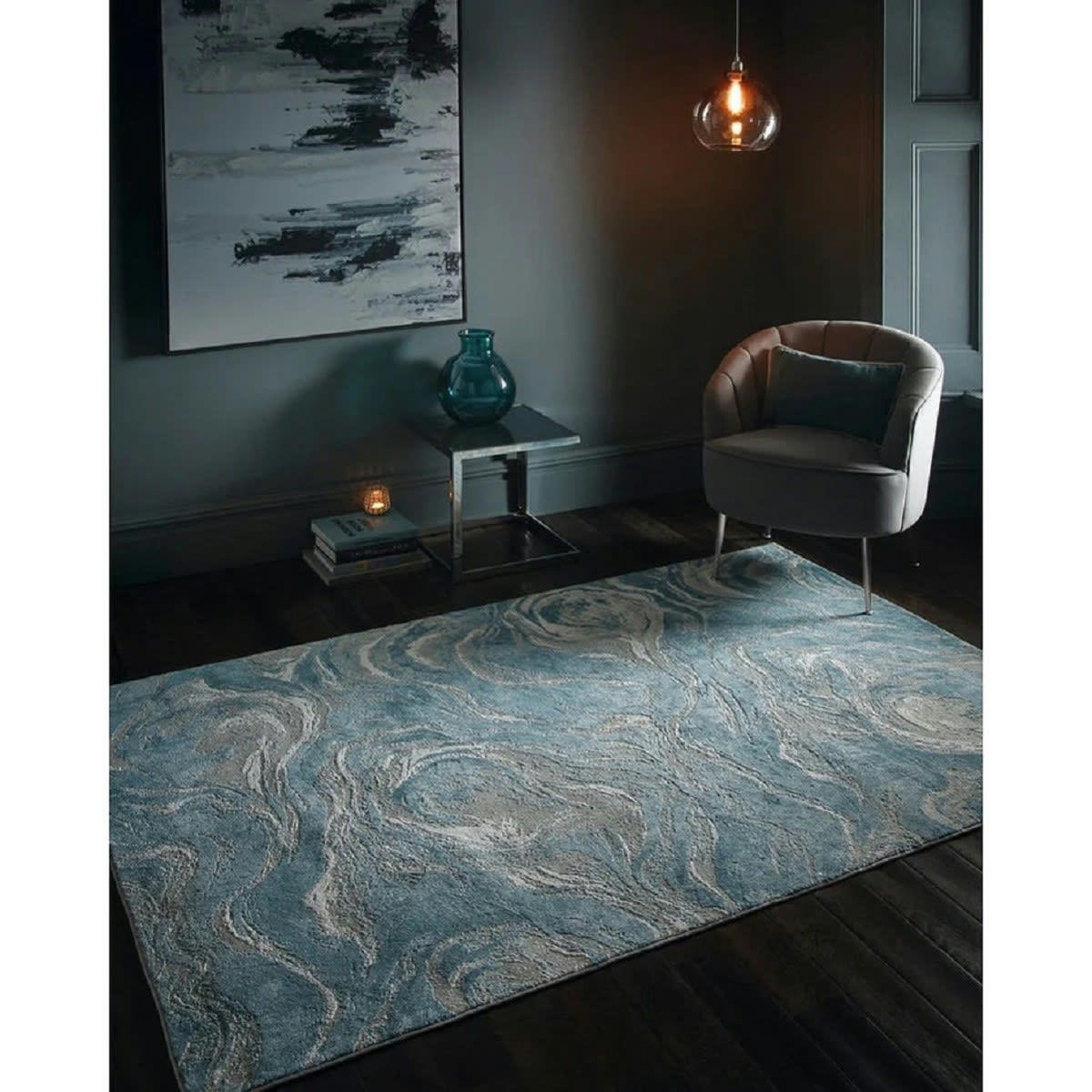 VICOLA - Tapis de salon en viscose bleu 200x290 cm