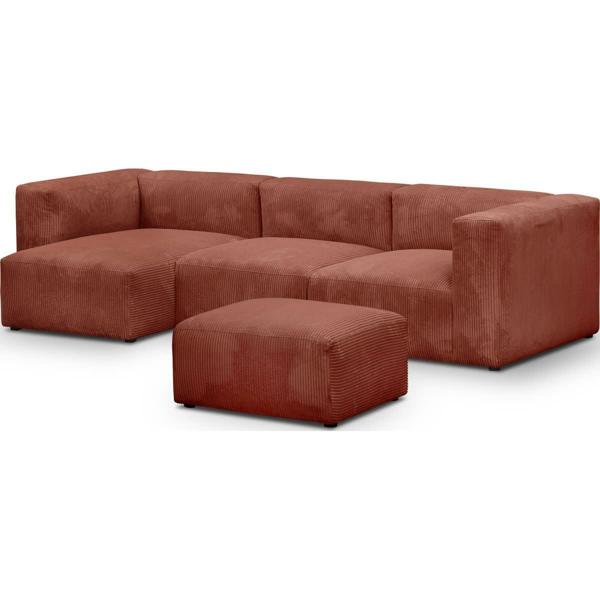 MODULO NEW - Canapé modulable angle gauche 4 places velours côtelé rouille + pouf