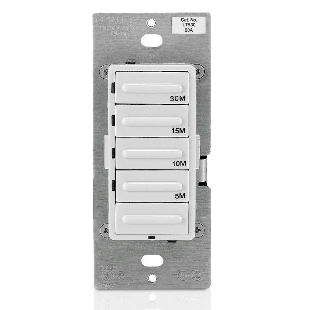 Leviton LTB30-742 Decora® 30 Minute Digital Countdown Timer Switch with Wallplate, White