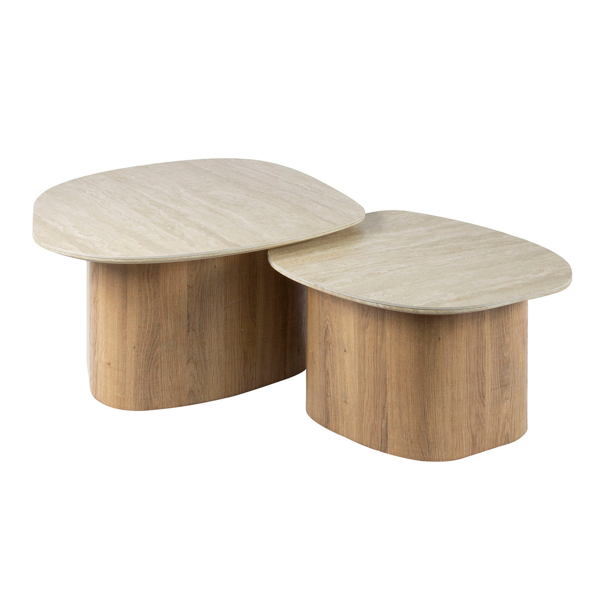 Giga Meubel Salontafel Romano - Kiezelvormig - Travertinlook - Set Van 2