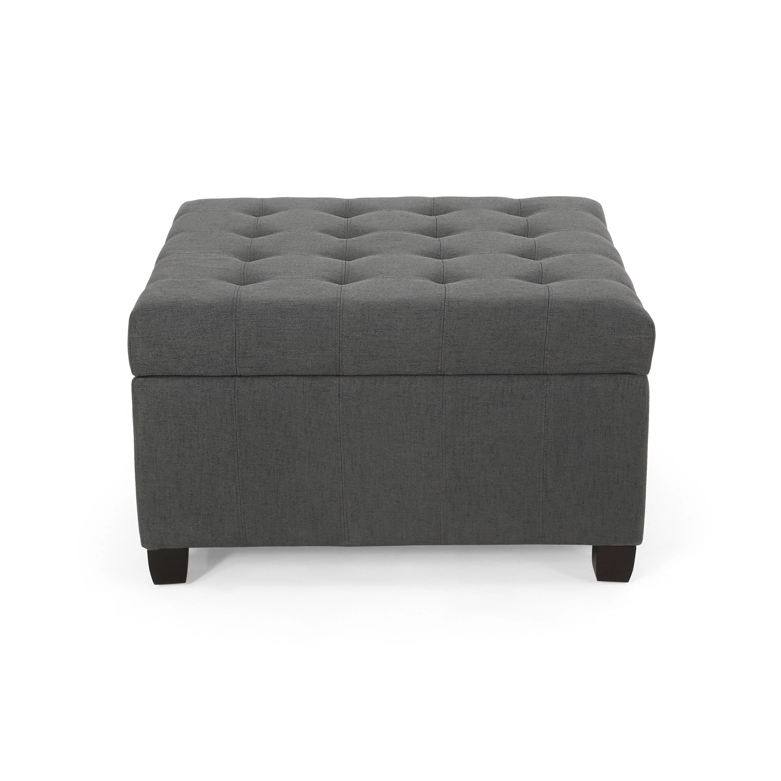 Cindy Ottoman with Storage, 31 Inch Square, Gray Waffle Stitch Fabric