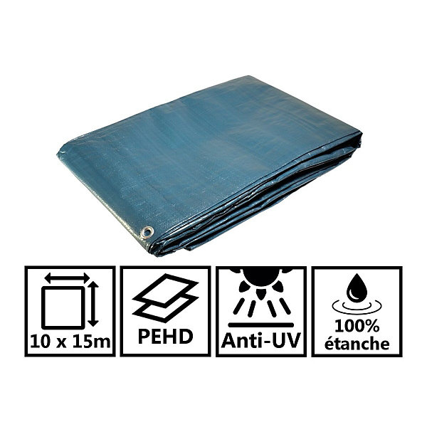 Bâche de jardin 10 x 15 m Bleue et Verte Polyéthylène 150g/m²