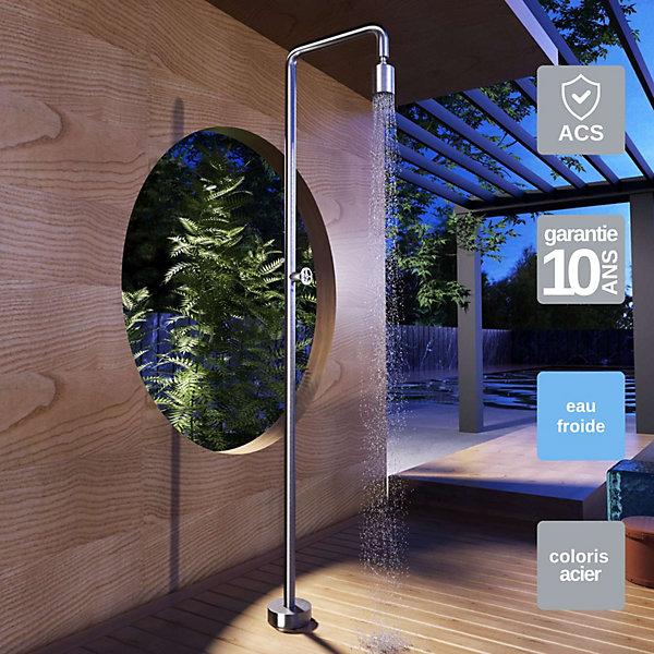 Douche de piscine Texas en Acier Inox 316 Noir Mat - Tête D42mm - Corps D42mm- H. 2,20m - Garantie 10 ans - POOLIMEX