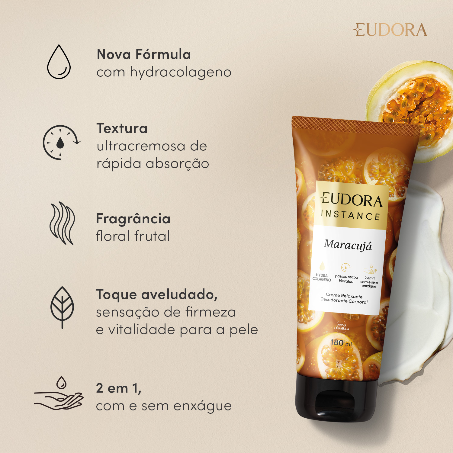 Creme Relaxante Desodorante Corporal Instance Maracujá 180ml