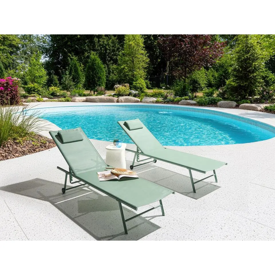 SORONI - Ligstoel set van 2 - Groen/Lichtgroen - Staal