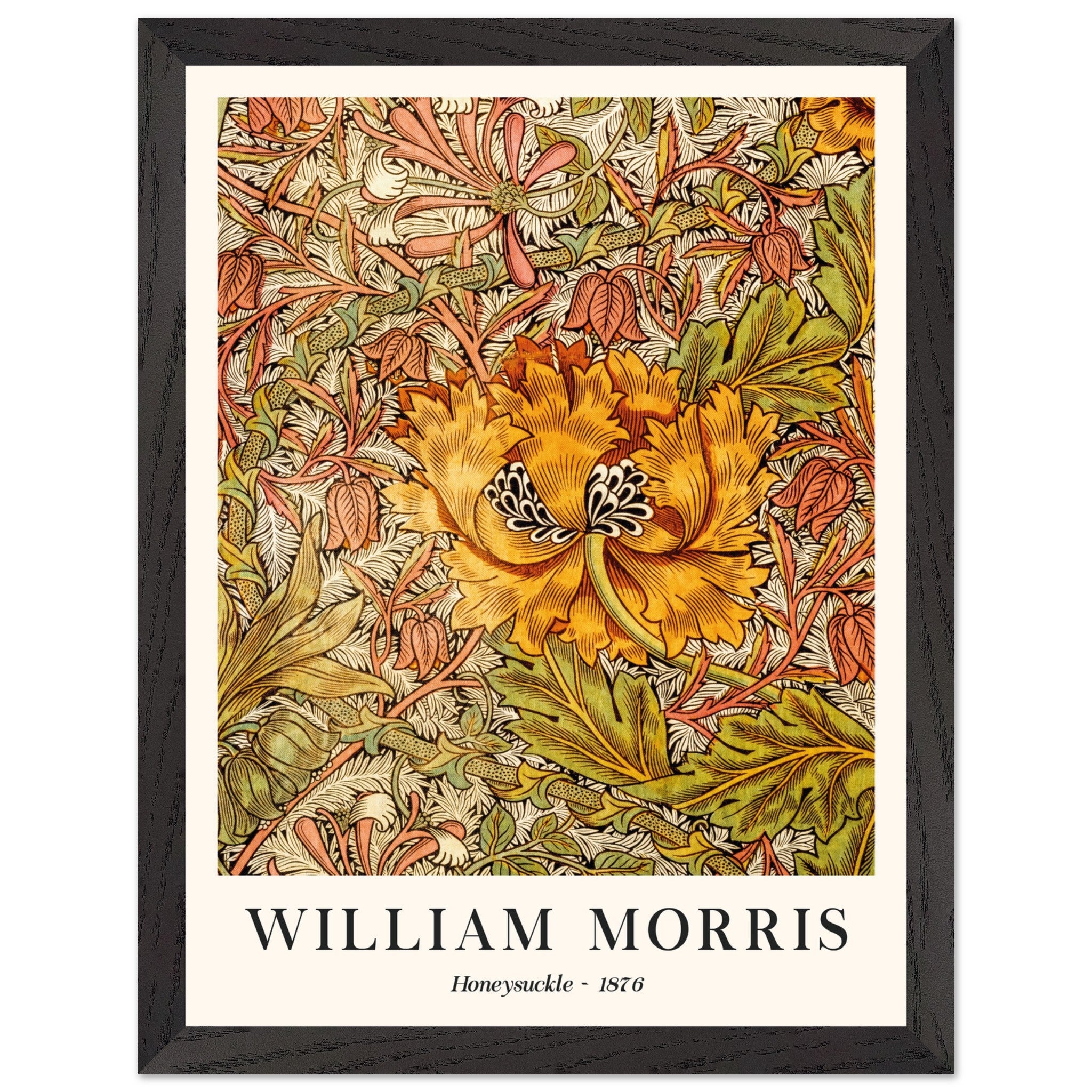 Artfulprints Poster met Lijst William Morris - Honeysuckle II 1876  - 30x40 cm - Oranje