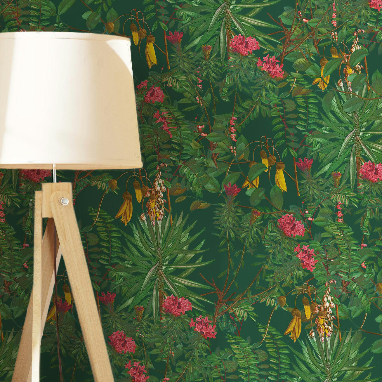 - Papier peint motifs fleuris jaune vert  425x260cm