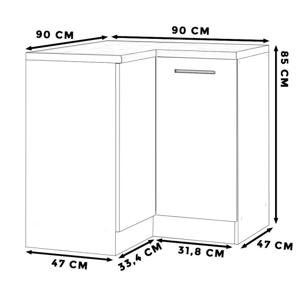 Szafka kuchenna stojąca narożna 90cm blande biała wotan