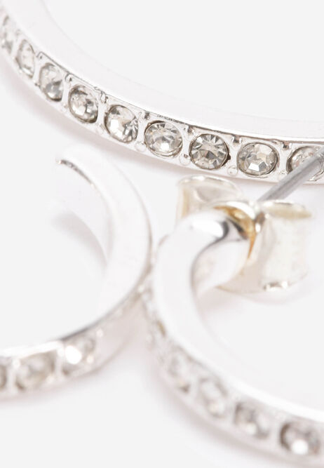 Womens 3pk Silver Sparkling Diamonte Hoops