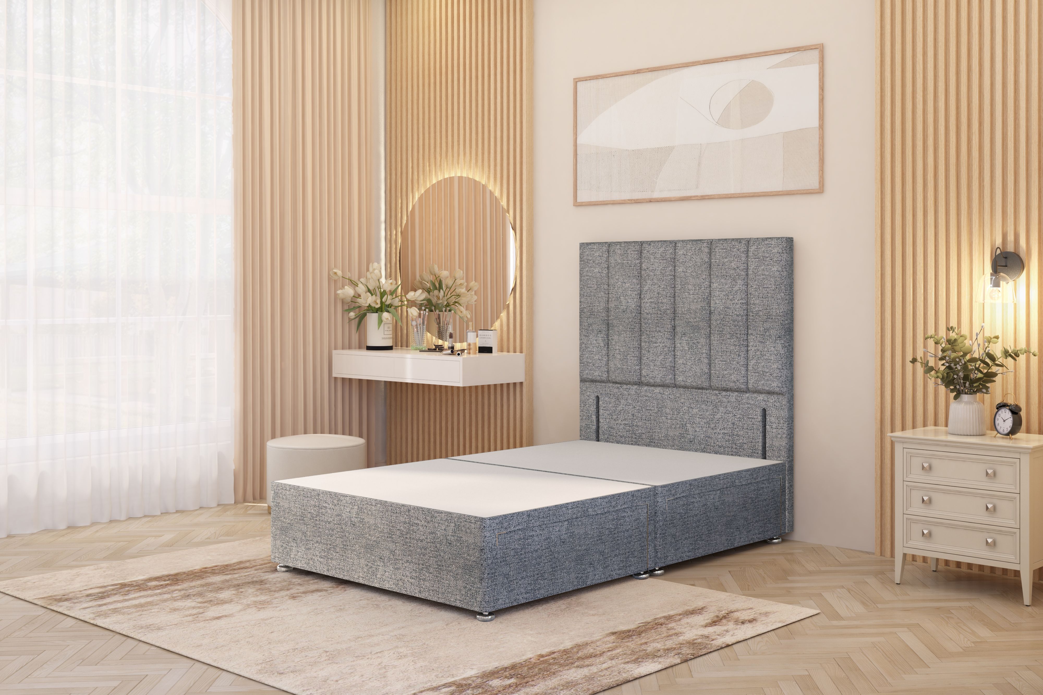 Somnior Austin 2 Drawer Divan Bed Base and 54" Floor Standing Headboard Tweed