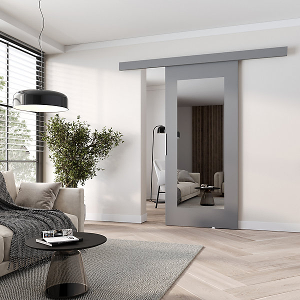 MINIO go for it, porte coulissante CLEAN I 76 cm portes de chambre, avec miroir, Gris