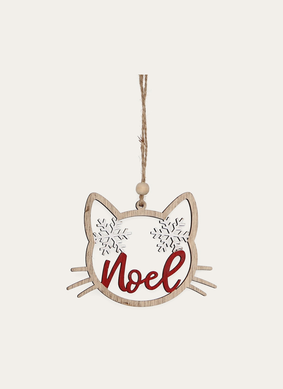 DÉCORATION DE NO&Euml;L TÊTE DE CHAT à SUSPENDRE BEIGE