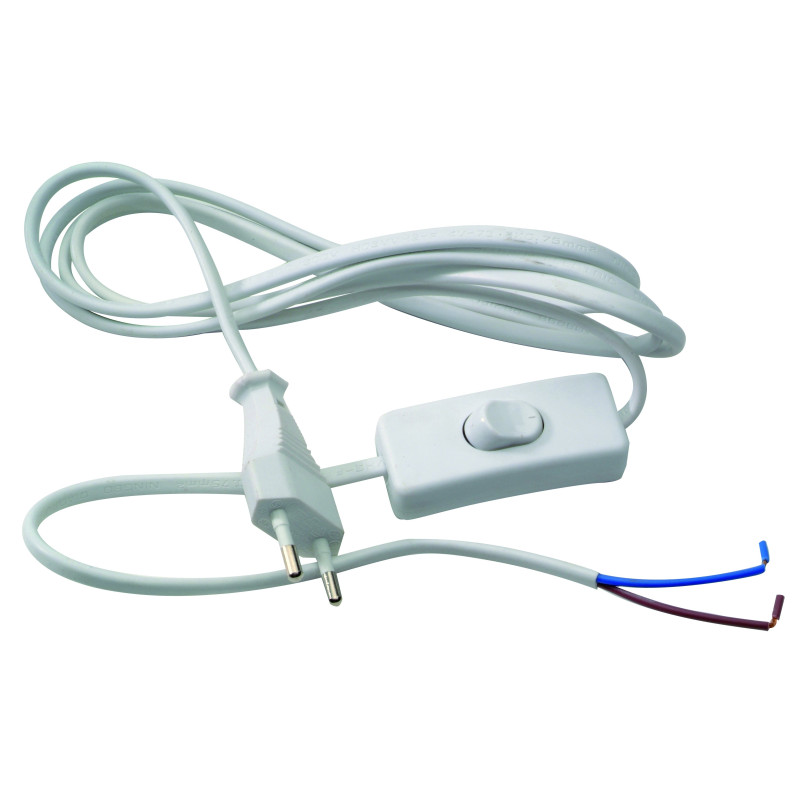 Cordon électrique avec fiche et interrupteur blanc 2 x 0,75 mm² 2 m PROFILE