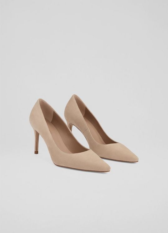 New Floret Beige Suede Pointed Toe Courts