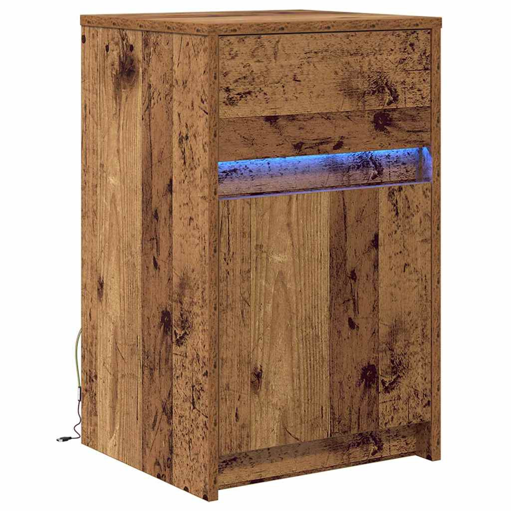 Szafka Nocna Brąz Komoda Stolik Półka Nocna Do Sypialni LED 38 x 34 x 61 cm
