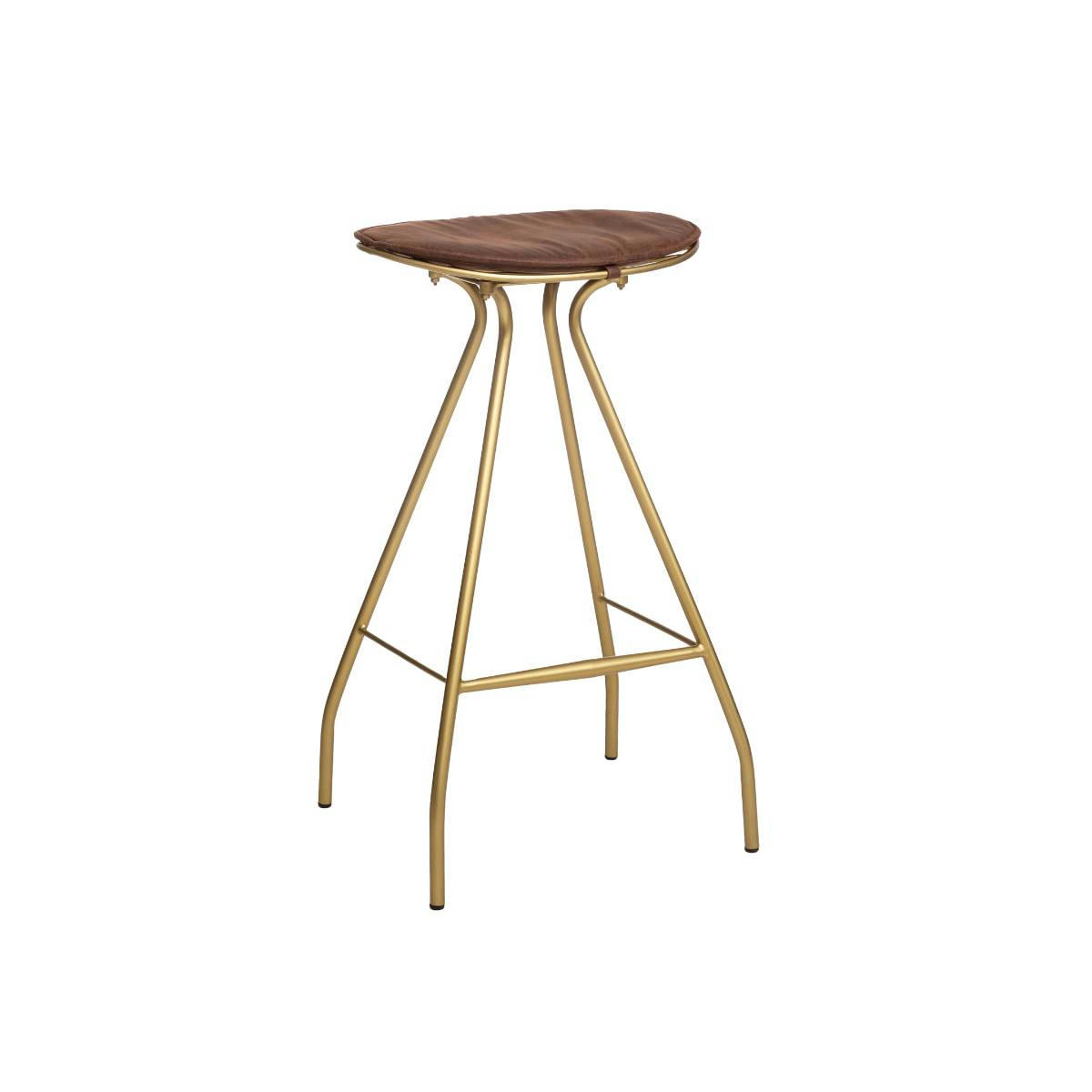 LYA - Tabouret de bar en cuir et croûte de cuir marron 50 cm