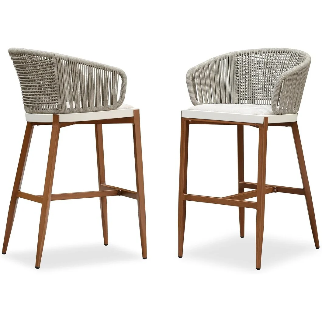PURPLE LEAF Outdoor Bar Stools Set of 2 Patio Metal Modern Wicker Bar Chairs Woven Aluminum Barstools - N/A