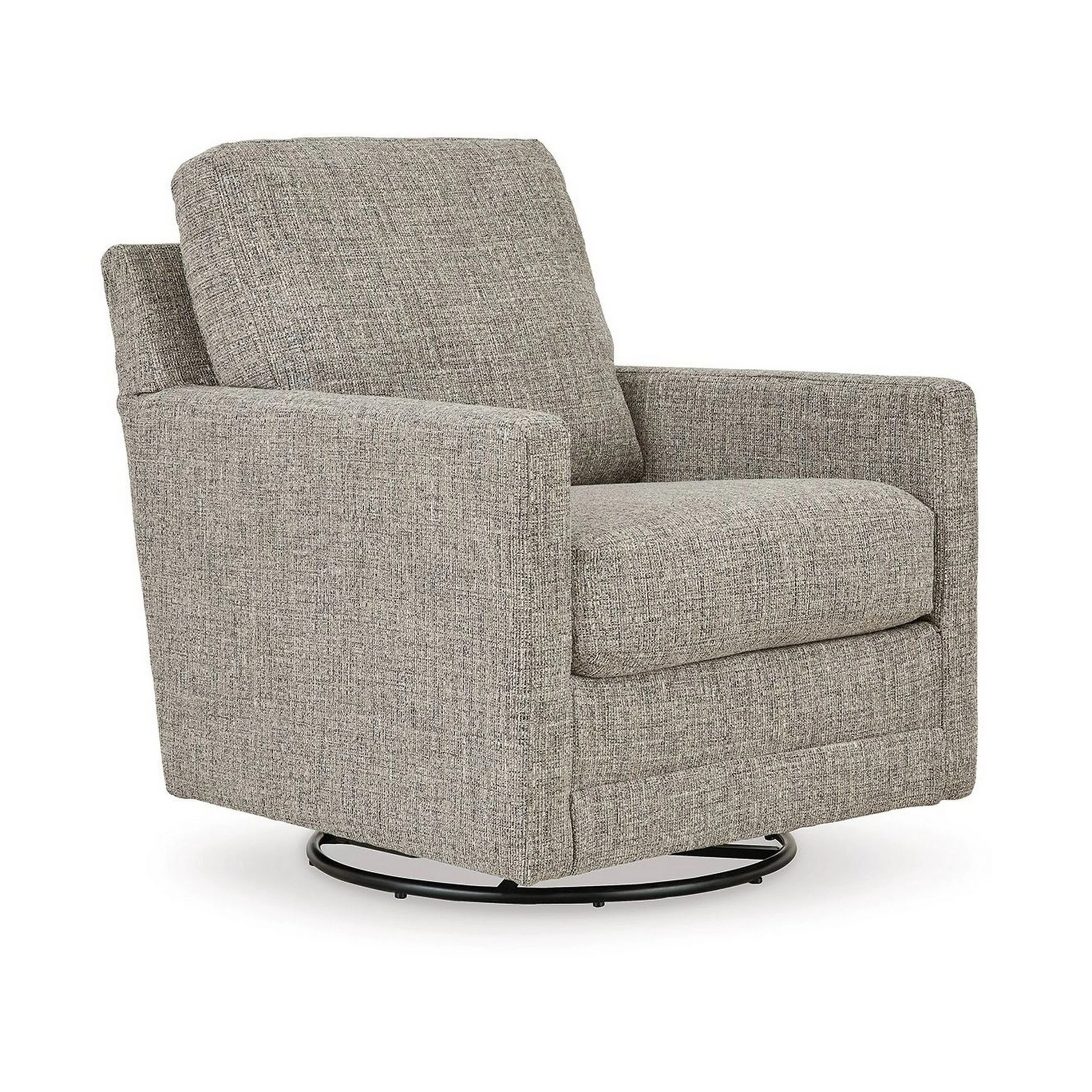 37 Inch Swivel Glider Accent Chair, Soft Cushioned Taupe Gray Polyester