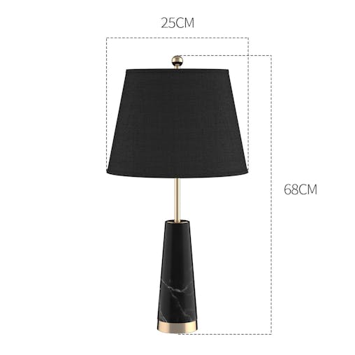 SOGA 68cm Black Marble Bedside Desk Table Lamp Living Room Shade with Cone Shape Base