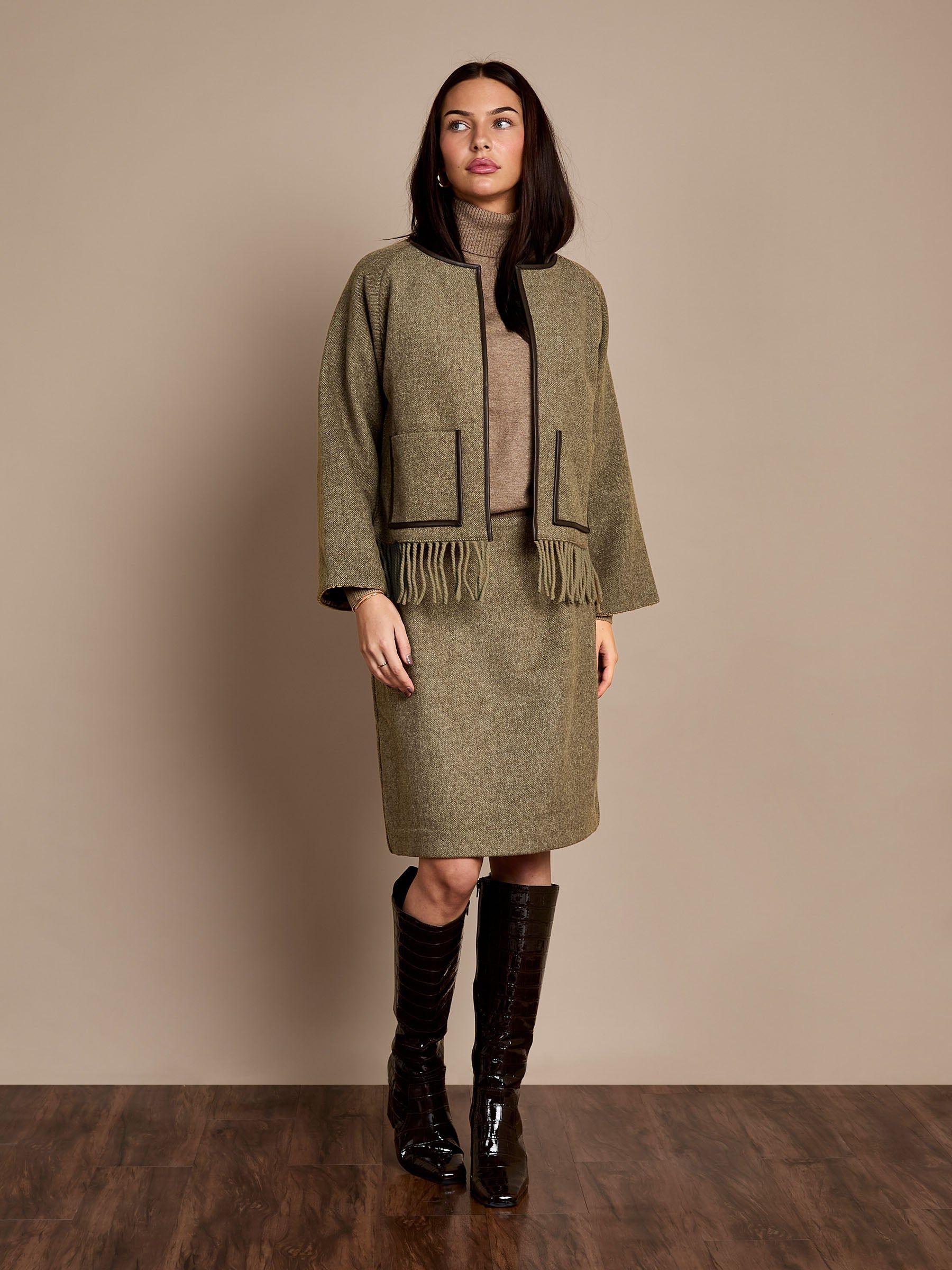 GWD by GEORGE W. DAVIES GWD Meredith Wool Blend Skirt Olive Herringbone