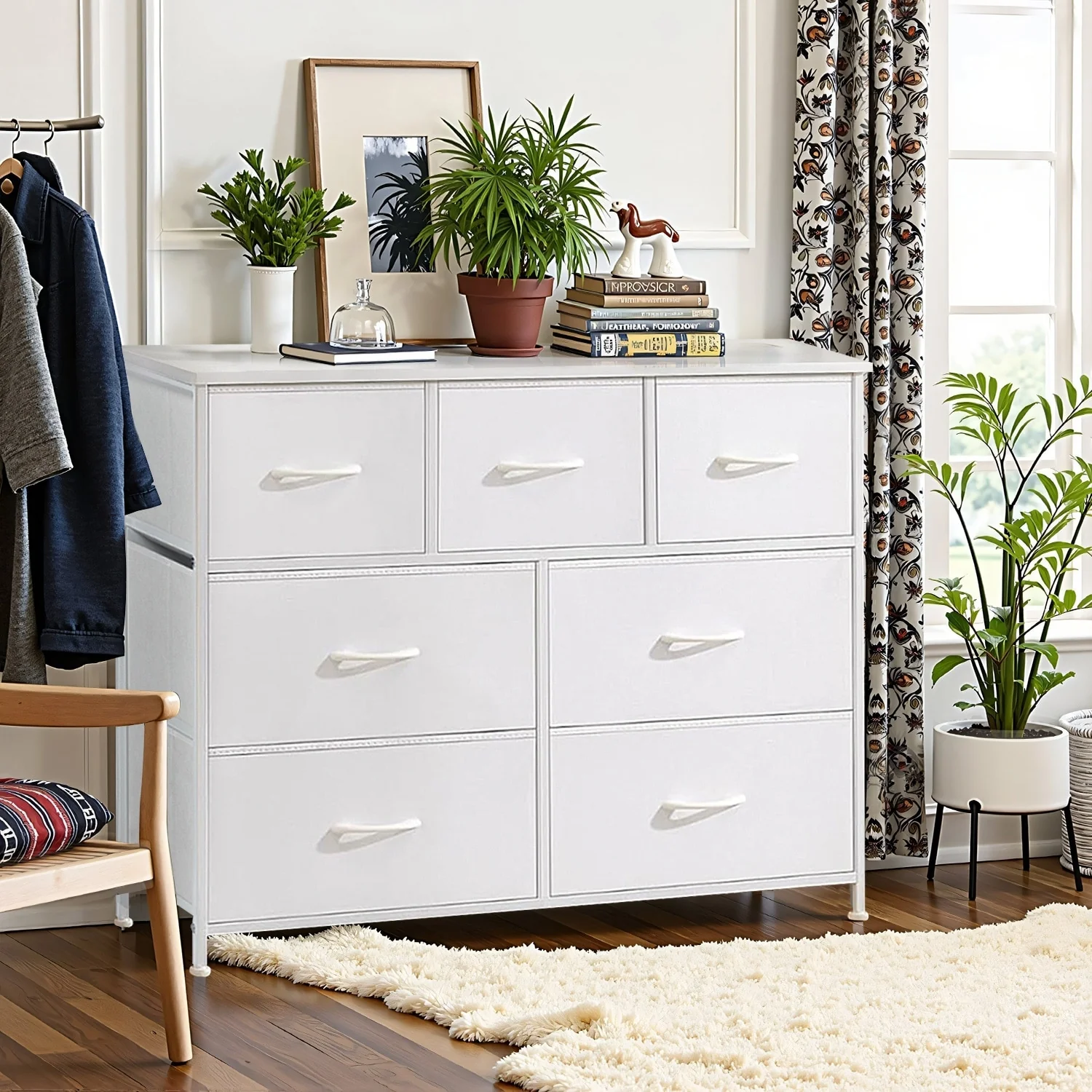 7 Drawer 39.3 W Chest of drawer with Wood Top & Fabric Drawer