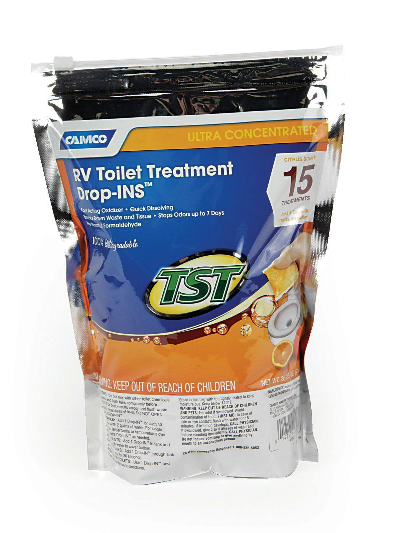 CAMCO TST Orange Scent Ultra Concentrated Drop-In Tabs RV Holding Tank/Toilet Treatment, 15-pk