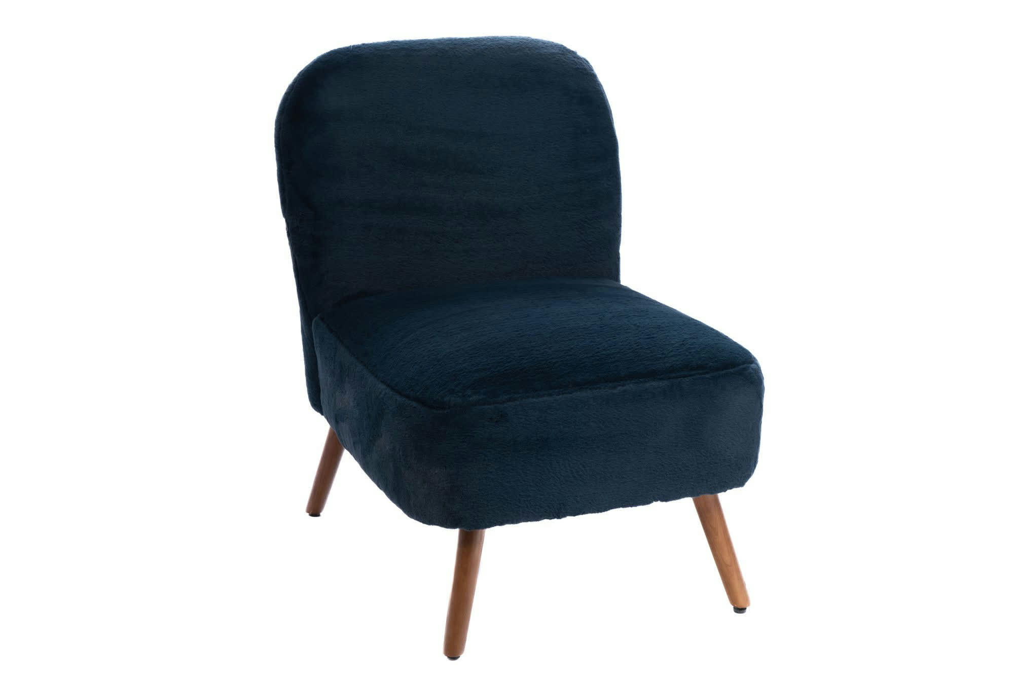 INDIEN - Fauteuil en tissu peluche uni et pieds en bois