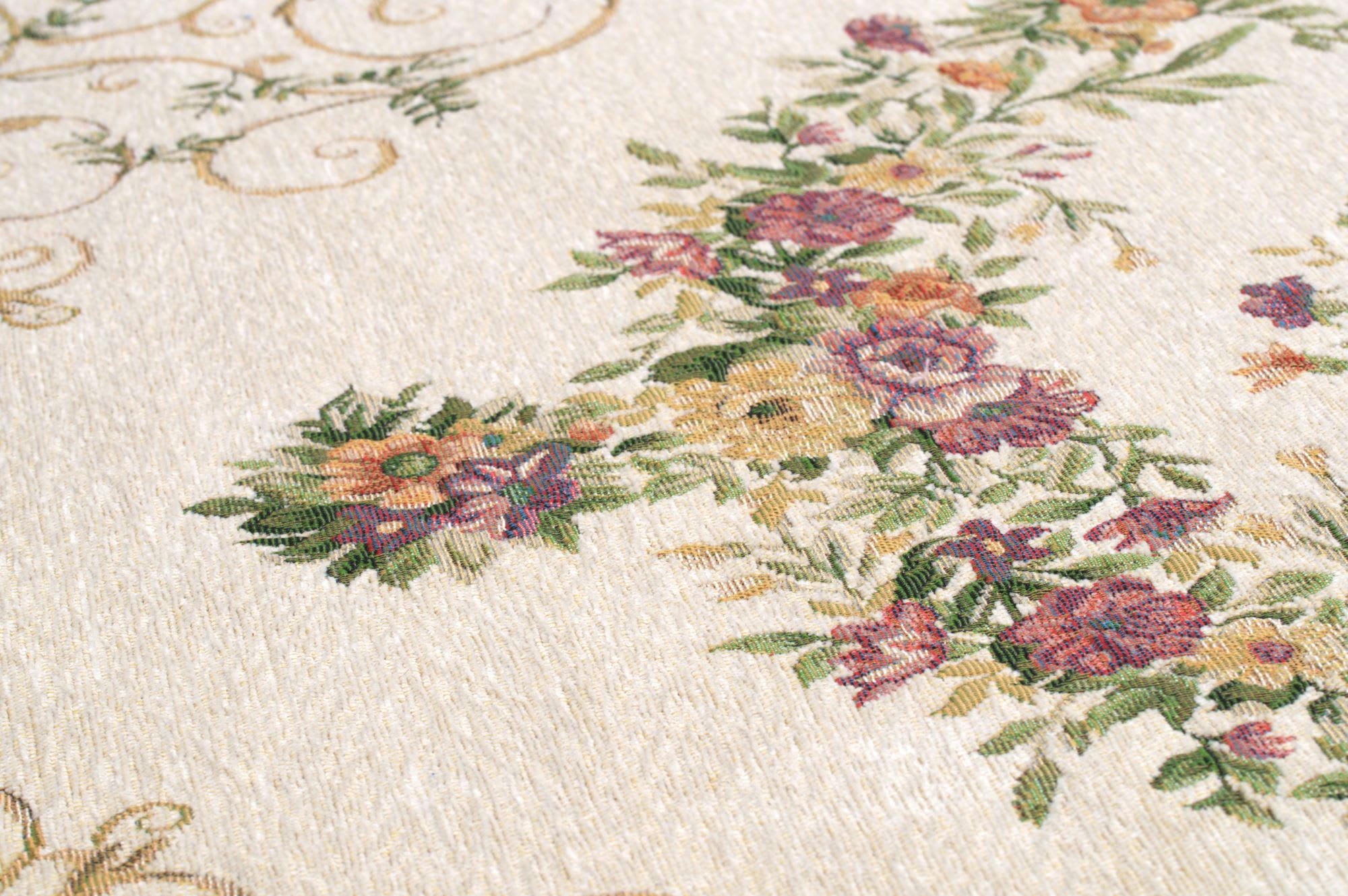 FLOMI - Tapis aubusson floral tissé plat - Ivoire 60x90 cm