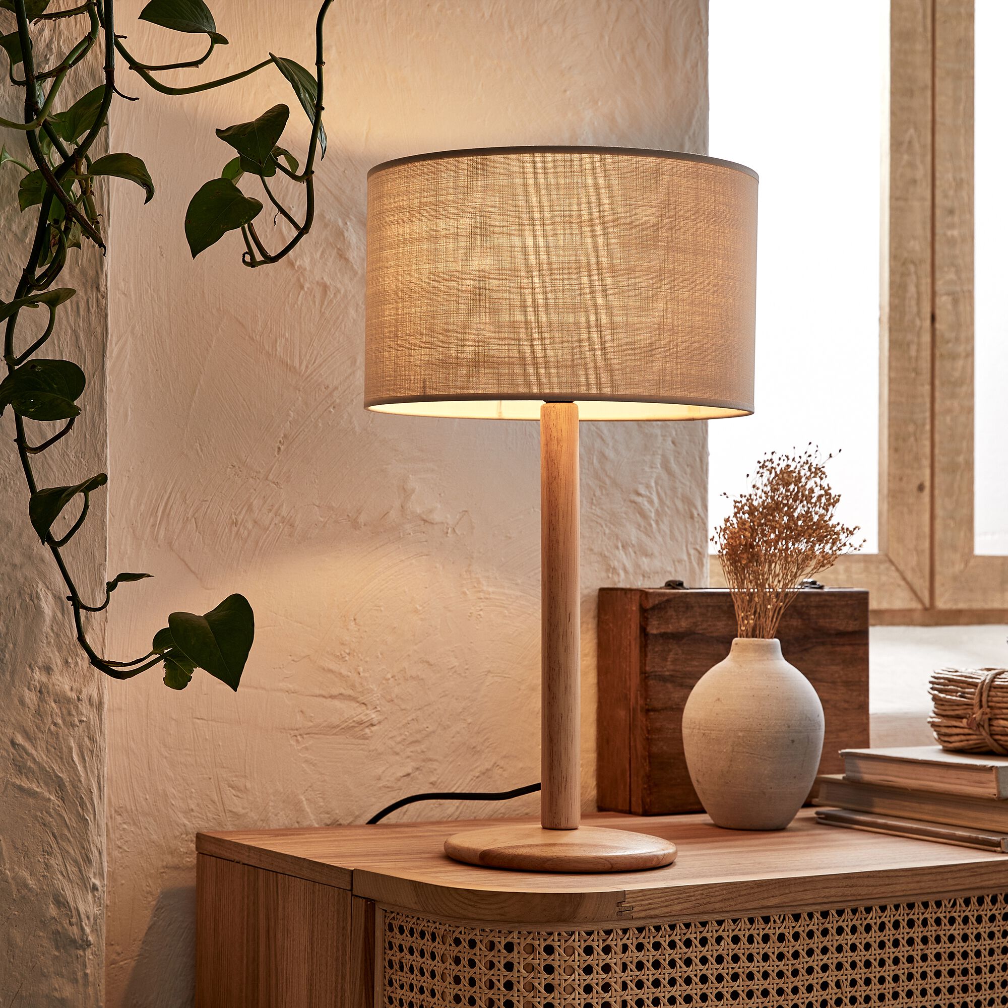 MISTRAL - Abat-jour cylindrique en tissu D30cm - beige roucas