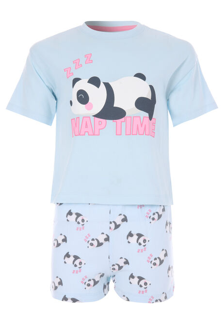 Girls Blue Panda Short Pyjama Set