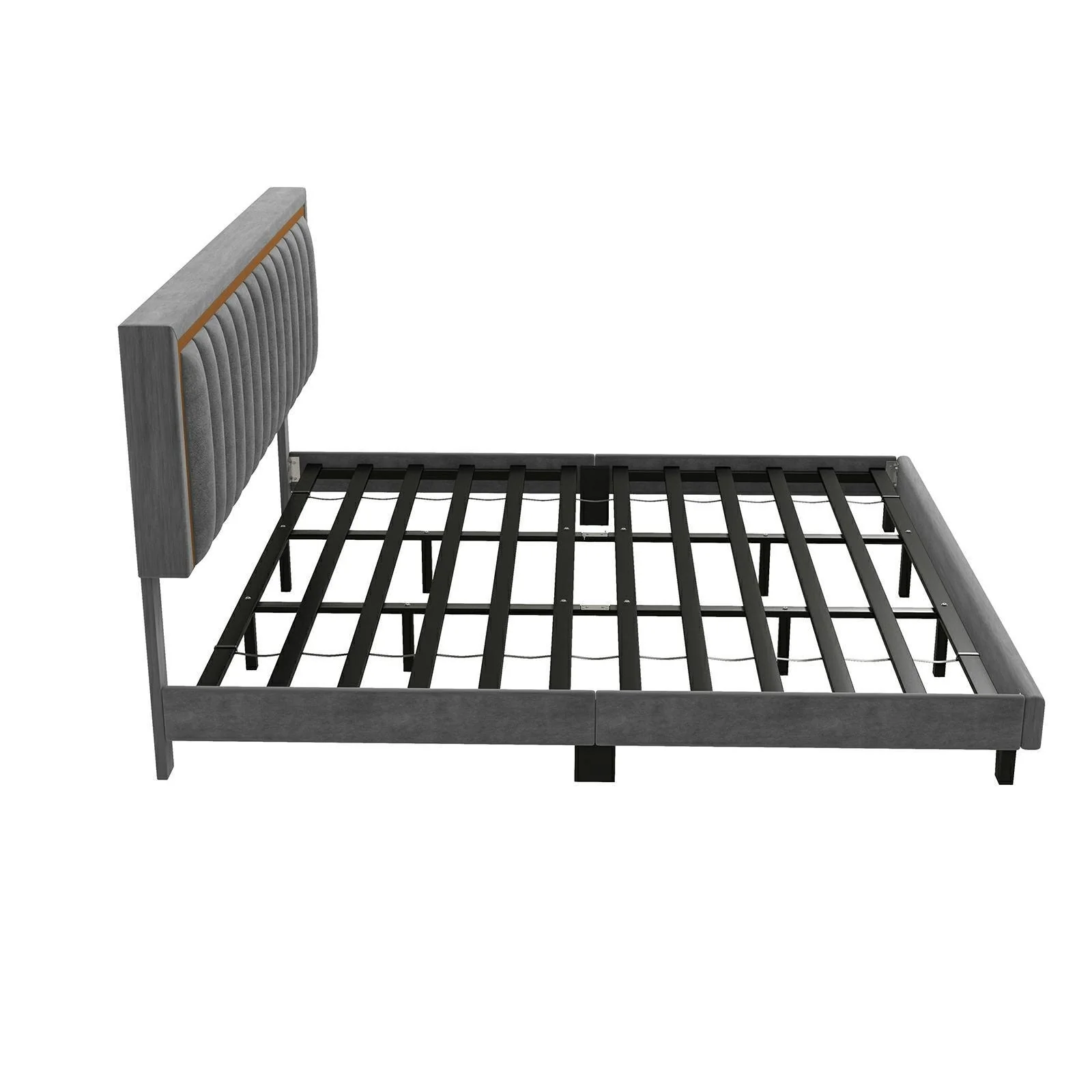 King Platform Bed Frame with Adjustable Upholstered Headboard