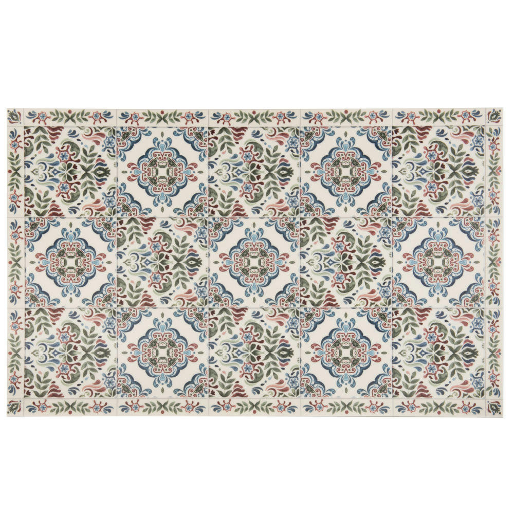 SINTRA - Tapis en vinyle blanc et multicolore motifs carreaux de ciment végétal 50x80