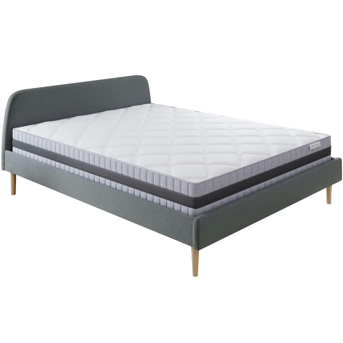 - Ensemble matelas mémoire 180x200 + Lit gris foncé + sommier à lattes