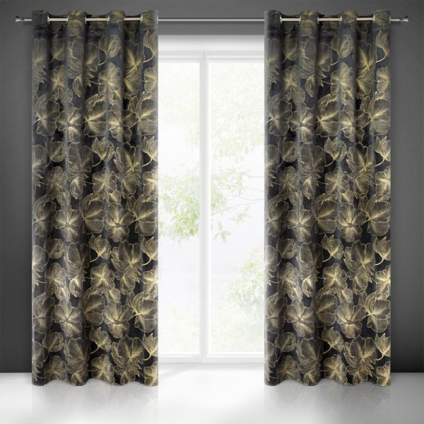 Zasłona na przelotkach STELLA 140x250 czarna   złota